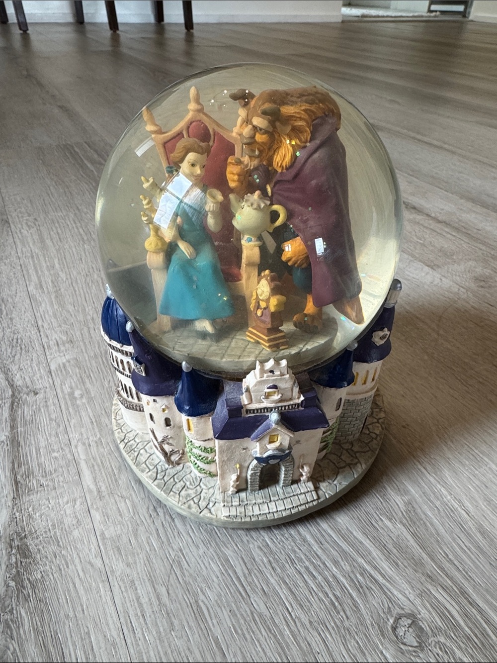 VTG Disney Beauty And The Beast Music Box Snow Globe Rare 90'S Belle Beast